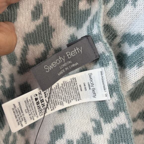 Sweaty Betty Leopard Print Blue Green Winter Scarf Wool Alpaca‎ Cozy Layer New - Picture 8 of 9